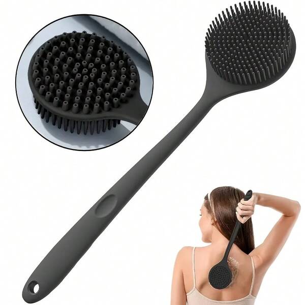 1 Peça Escova de Banho de Silicone Dupla Face com Cabo Longo - Escova Esfoliante de Limpeza Profunda de Costas e Esponja de Massagem, 6 Cores (Preto / Ciano / Rosa / Branco / Bege Claro), Cuidado Suave e Macio Bege Tanto para Homens quanto para Mulheres, Adequado para Uso no Chuveiro ou no Banho, Ferramenta de Banheiro Multifuncional | Escova de Silicone Durável