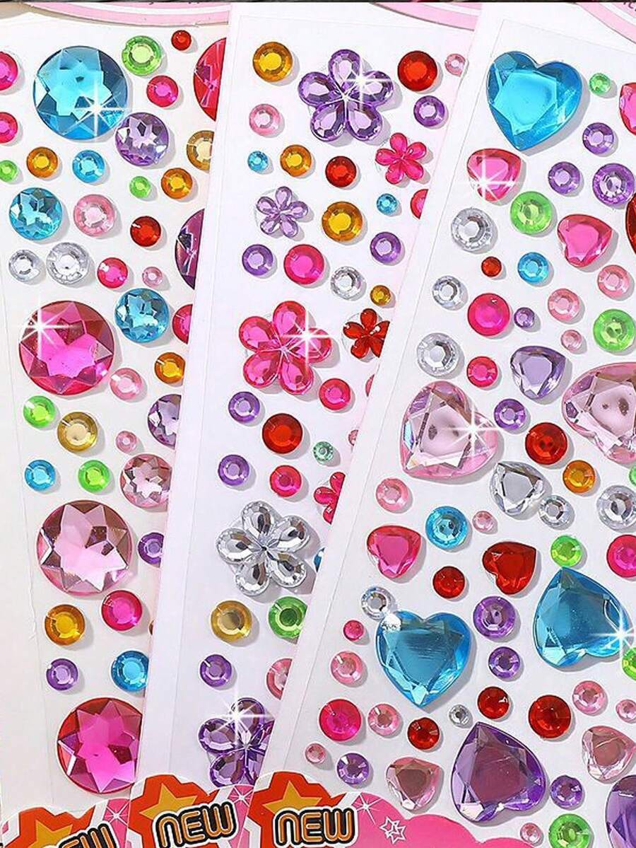 1pc Random Colorful Cartoon Crystal Rhinestone Stickers, 3D Embossed Jewel Stickers For Children Girls Reward, Kindergarten, Makeup, Face Decoration, Children's Day, Mermaid Princess, Glitter Costume, Crystal Sticker , Back To School Gifts - Multicolor - View 1