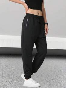Women's Solid Color Drawstring Jogger Pants - Women's Sportswear Casual Comfortable Outdoor Leisure Sports Pants With Pockets, Mid-Waist, Suitable For All Seasons, Suitable For Gym Workouts And Outdoor Activities
