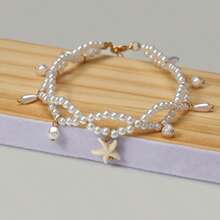 1pc New Bohemian Faux Pearl Starfish Women Anklet, Suitable For Summer Beach Wear