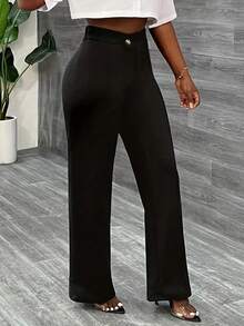 Women's Solid Color High Waist Straight Leg Casual Pants, Versatile