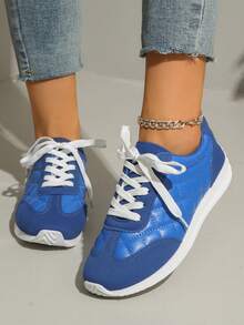 Zapatillas deportivas de mujer con cordones, zapatos casuales blancos cómodos y versátiles de moda, para primavera/otoño - Azul - Ver 4
