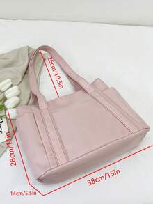 Fashionable Solid Color Minimalist Casual Large Capacity Tote Bag - Pink - View 3