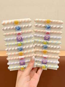 10入/包 女款時尚甜美可愛加厚高彈力水果西瓜橘子檸檬條紋髮圈，居家髮飾 - 彩色 - 查看 2