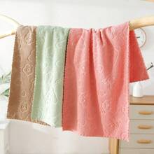 5 Packs Cute Cartoon Bear And Flower Embossed Towels, Soft Absorbent Quick-Dry Face Towels, Premium Towel Gift Set For Men & Women, Ideal For Bathroom, Kitchen, Living Room, Bedroom Use, 100% Polyester Knit Fabric
