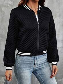 Women's Autumn/Winter Fashion Contrast Color Striped Baseball Jacket