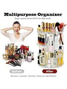 Transparent Cosmetic Storage Rack, 360-Degree Rotating Desktop Organizing Shelf, Acrylic Box, Dressing Table Lipstick Skin Care Products Storage Box, Cosmetic Display Rack - Multicolor - View 10