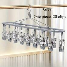 1pc Stainless Steel Sock Clip With 10-20 Clips, Balcony Drying Rack, Multi-Clip Stainless Steel Anti-Wind Anti-Slip Underwear Clothes Drying Rack Clothespins