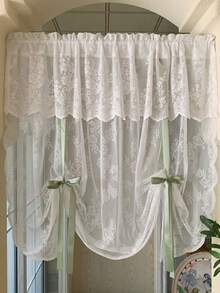 1 件白色蕾丝窗帘帷幔，无需钻孔，适用于厨房、卧室、窗台、门、公主风格薄纱窗帘