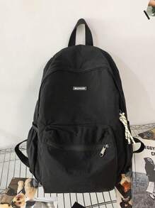 1pc Solid Color Nylon Waterproof Zipper Closure Minimalist Backpack, Suitable For Boys & Girls, Spring/Summer Use