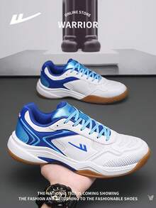 WARRIOR 1 Pair Men's Lace-Up Breathable Mesh Lightweight Sneakers, Non-Slip Soft Bottom, Suitable For Sports, Badminton, Outdoor, Casual Wear, Cushioned, Low-Top - Blue and White - View 9
