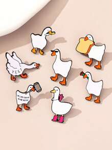 2pcs (Random Design) Cartoon Big White Goose Brooch, Creative Student Backpack Pins Clothing Accessories, Cute And Adorable Letter Metal Badge