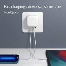 21.5W Dual Port USB-C Fast Charger, Apple Plug, Compatible With IPhone 16/15/14/13/12/11 Pro Max Plus, IPad Pro/Air/Mini, OPPO, Vivo Type-C Devices, EU Plug - EU C Type Plug(220-240V) - View 6