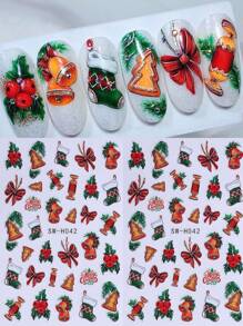 2 件圣诞树闪光蝴蝶结铃铛袜子糖果贴纸指甲贴花 3D 闪光节日 DIY 自粘指甲贴花艺术设计美甲装饰节日礼物送给女士女孩