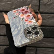 Funda para teléfono (1 unidad) rosa delicado con flores, hilo fino perforado, diseño moderno. Compatible con phone 16/15/14/13/12/11 Pro, Promax Plus, X/Xsmax. Para hombres y mujeres. - Plateado - Ver 3