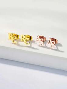 S925 Sterling Silver Custom Double - Letter Stud Earrings - Personalized Jewelry Gift For Girlfriends, Boyfriends, Best Friends, And Self - Ideal For Birthday, Anniversary, Graduation, Daily Style, Date Nights, And Meaningful Milestones - Multicolor - View 5