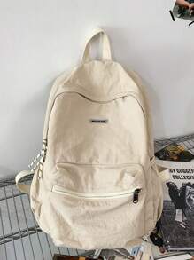 1pc Solid Color Nylon Waterproof Zipper Closure Minimalist Backpack, Suitable For Boys & Girls, Spring/Summer Use