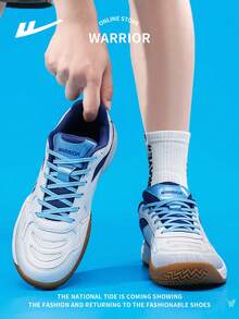 WARRIOR 1 Pair Men's Lace-Up Breathable Mesh Lightweight Sneakers, Non-Slip Soft Bottom, Suitable For Sports, Badminton, Outdoor, Casual Wear, Cushioned, Low-Top - Blue and White - View 6