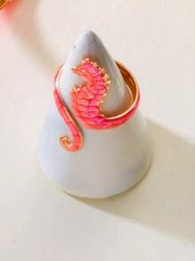 2pcs Bohemian Style Oil Drop Seahorse Ring & Bracelet Jewelry Set, Versatile And Suitable For Men And Women, Great For Beach Vacation, Party, Daily Wear, Graduation, Back To School, Birthday And Holiday Gifts