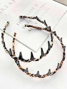 2 件套女士返校豹纹发箍套装，复古休闲可爱少女树脂材质，波浪刘海发箍组合，适合日常通勤装，发带，头带，锯齿形头带 - 彩色 - 查看 2