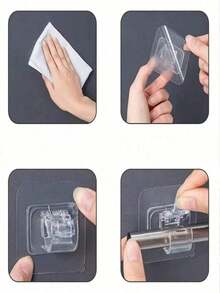 8件/4件/20件/16件/10件/2件免钻窗帘杆支架，自粘式窗帘杆固定器，无钉可调节窗帘杆挂钩，浴室浴帘环，壁挂式挂钩，重型厨房浴室门粘钩，一次性使用，适用于家庭、客厅、卧室、厨房、浴室、酒店。白色/透明色随机