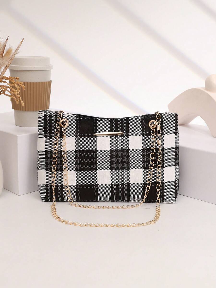 Fashion Embossed Handbag, Minimalist Women Shoulder Crossbody Bag With Chain - Multicolor - View 1