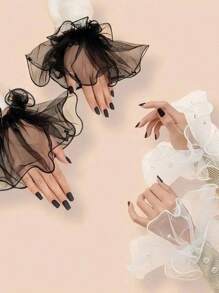 1 Pair Lace Semi-Sheer Short Bridal Gloves, Bridesmaid Cuffs, Manicure Photography Props