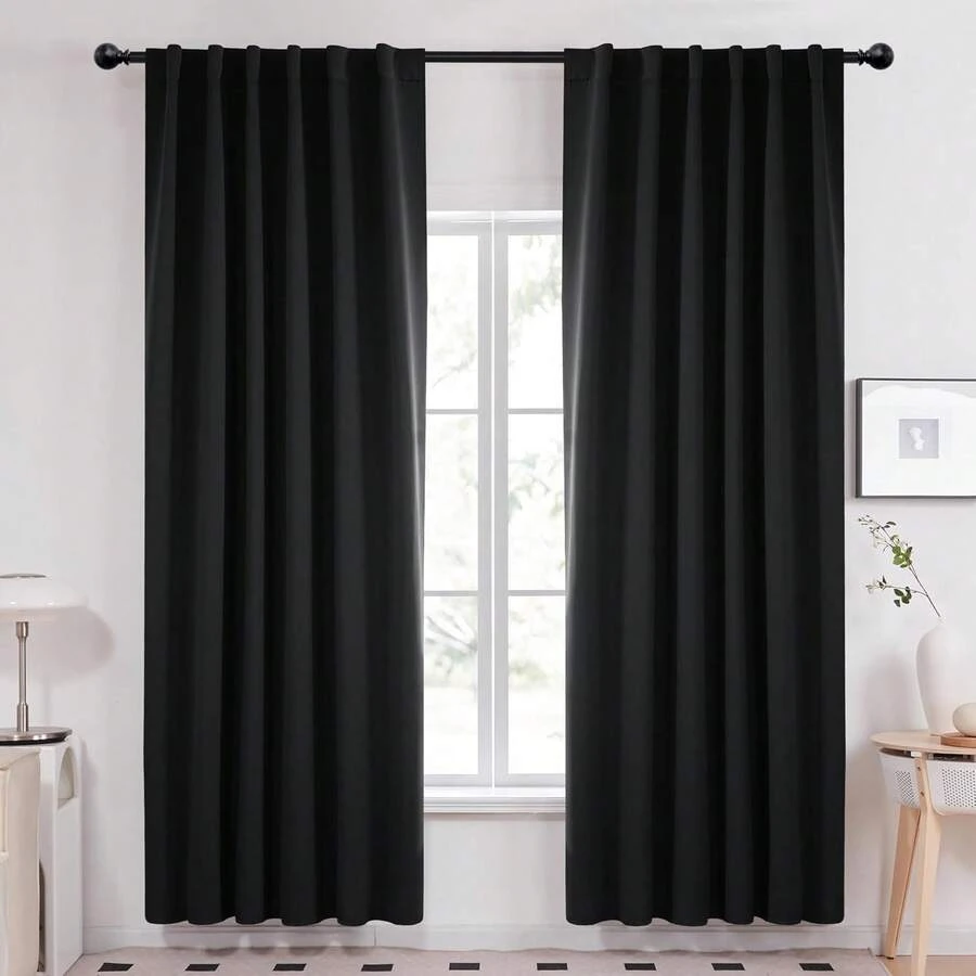 Blackout Curtains 84 Inches Long, Black Room Darkening Curtains Bedroom - 2 Panels, 52x84 Inch, Back Tab And Rod Pocket Black Curtains Living Room, Window Treatments - Coral Pink - View 1