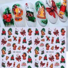 2 件圣诞树闪光蝴蝶结铃铛袜子糖果贴纸指甲贴花 3D 闪光节日 DIY 自粘指甲贴花艺术设计美甲装饰节日礼物送给女士女孩