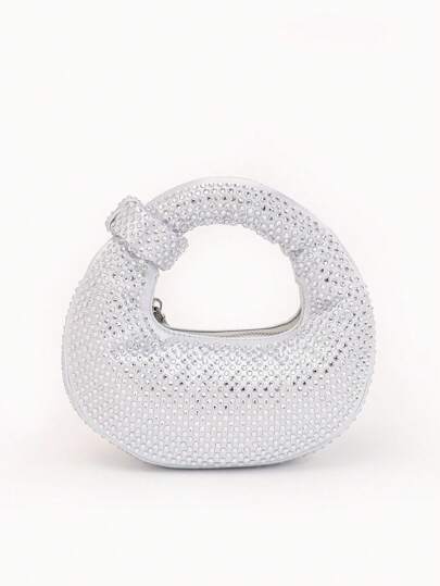 Women's Sparkly Glitter Moon Shaped Clutch Bag, Elegant Party Bag With Abacus Detail, Luxurious Crystal Rhinestone Handbag, Casual Tote Bag, Glitter Bag/Glitter Bag, Small Party Bag, Interesting Valentine's Day Gift