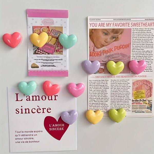 12pcs/Set Colorful Heart-Shaped Refrigerator Magnets, Valentine's Day Refrigerator Stickers, Valentine's Day Decor, Home Decor Refrigerator Decoration, Funny Fridge Magnets, Decor For Kitchen, Dining Room, Office Whiteboard, Storage Cabinet And Dishwasher, Valentine's Gift