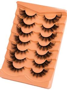 新款 3D 猫眼睫毛 - 7 对假睫毛，浓密睫毛，打造自然妆容，仿貂毛 5D 蓬松条状假睫毛 条状睫毛，睫毛，睫毛，假睫毛 - 黑色 - 查看 3