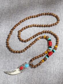 1 件复古莲花坚果吊坠木质项链，男女皆宜，优雅 - 均碼 - 查看 11