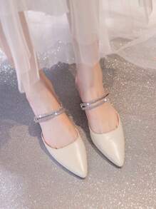 2026新款法式尖头珍珠装饰细高跟穆勒凉鞋，米色，夏季款