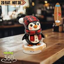 1 buc. Ornament decorativ de sărbători 2D cu pinguin, cu modele din lemn de pinguin, ren și urs polar - Detalii delicate, culori vii, potrivit pentru bază sezonieră - excelent pentru bucătărie, sufragerie, decor dormitor, accesoriu pentru sufragerie, design de sărbători, cadou de Crăciun, decorațiune de Crăciun, decor de masă