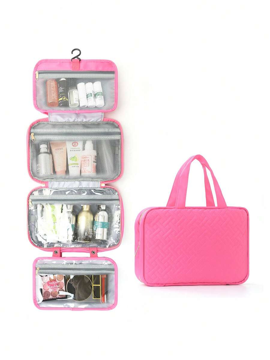 Large Hanging Cosmetic Bag, Women's Travel Toiletry Bag, Handheld Bag For Students Dorm Supplies - Hot Pink - View 1