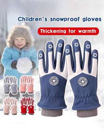 1 Pair Kids Warm Gloves, Thick Fleece Full Finger Ski Gloves For Children, Waterproof Windproof Outdoor Riding Climbing Gloves Suitable For 7-12 Years Old