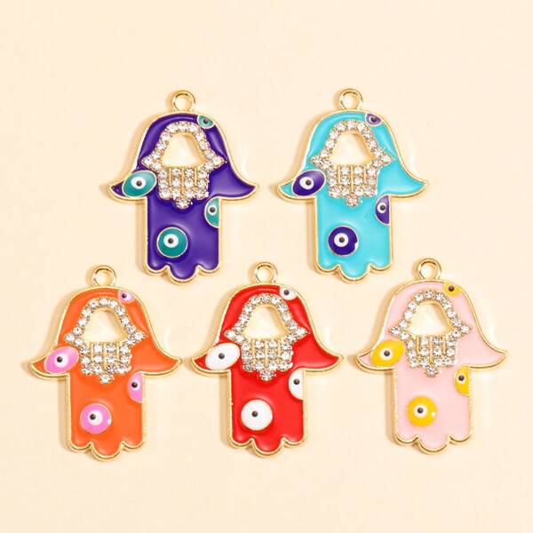 2/5 piezas Colgante de mano de Fátima con circonita cúbica, accesorios de metal para hacer collares, pulseras, llaveros de moda colorida y bisutería DIY
