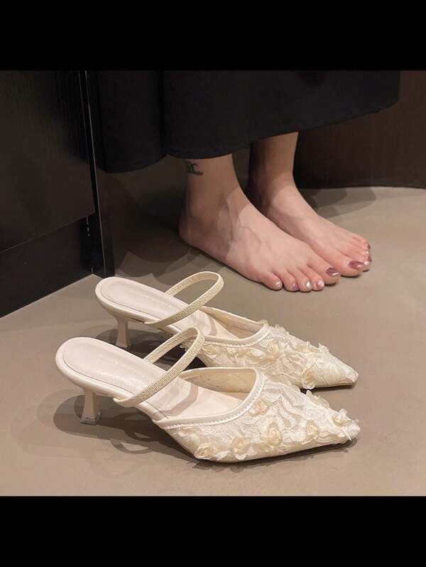 Pointed Toe Lace High Heels For Women, Sexy Party & Wedding Medium Heels Pumps