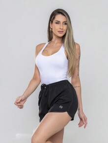 Women's Shorts With Pocket - Loose Beach Gym Elastane - Black - View 3