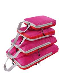 旅行收纳袋大容量防水压缩包装整理器，双层双拉链，旅行压缩袋，行李压缩收纳袋，尼龙材质，网格可视化菱形网格，男女适用，旅行必需品，旅行配件，旅行包，假期，返校，学校用品，打包袋，宿舍必备品，大学 - 玫紅色 - 查看 15