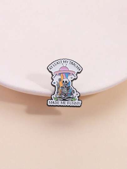 1pc "At Least My Trauma Made Me Funny" Colorful Rainbow UFO & Skeleton Brooch Pin, Fashionable Jewelry Accessory For Men & Women, Suitable For Daily Wear & Makes A Great Gift