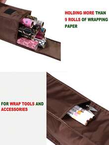 1pc Packaging Paper Storage Bag, Gift Wrapping Paper Organizer, Black Oxford Cloth Packaging Paper Storage Box With Pocket, Foldable Packaging Paper Rack, Home Storage & Organization Supplies - Brown - View 4
