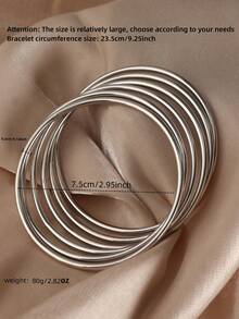 3/6/10pcs Set Fashionable Gold/Silver Stacked Bracelets For Women - Vintage Minimalist Style, Iron Material, Perfect For Daily Wear (Note: Size Is Relatively Large, Please Choose According To Your Needs) - Silver - View 3