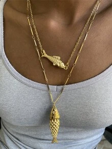 不锈钢海滩鱼吊坠项链，女士海洋风格项链 - 魚項鍊 - 查看 1