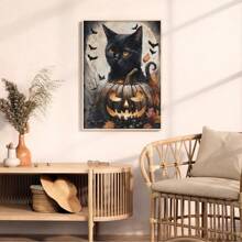 1 pièce, Chat noir d'Halloween - Art mural, Esthétique décorative sombre, Cabine sombre, Imprimé gothique sur le lac, 1 set de 1, Affiches sur canevas, Murs en canevas décorés comme cadeaux d'anniversaire et de remise des diplômes pour la maison, le salon, la chambre, la cuisine et la salle de bain.