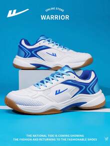 WARRIOR 1 Pair Men's Lace-Up Breathable Mesh Lightweight Sneakers, Non-Slip Soft Bottom, Suitable For Sports, Badminton, Outdoor, Casual Wear, Cushioned, Low-Top - Blue and White - View 2