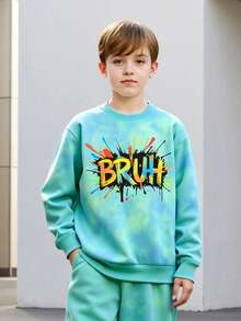 2 sztuki/zestaw: bluzka z długim rękawem i spodniami dresowymi dla starszych chłopców z nadrukiem w plamy farby, modny dres w stylu ulicznym na wiosnę, jesień i zimę - Miętowy Zielony - Zobacz 5