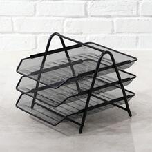3-Tier Metal Mesh Desktop Organizer, Multifunctional Wrought Iron Storage Rack, Removable Lightweight Magazine Basket, Office Folders For Files And Books,For School Supplies,Back To School - Black - View 1