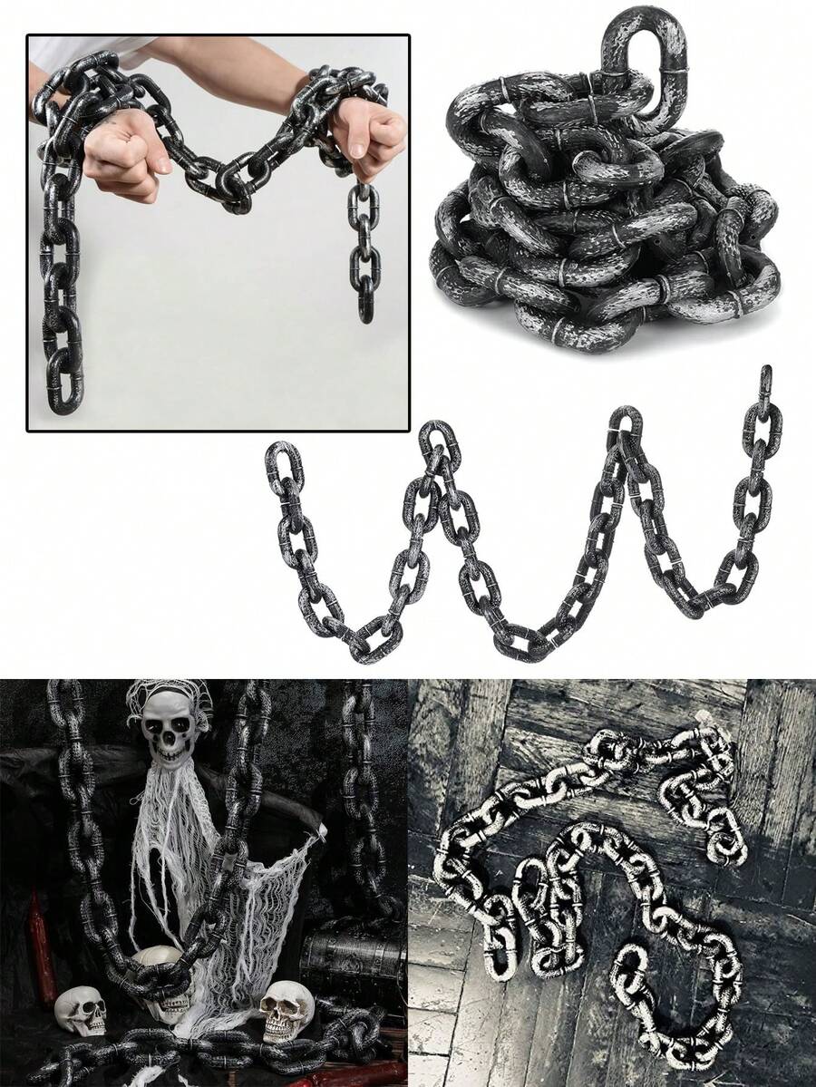 1pc Halloween Plastic Fake Chain Props, Plastic Prison Chain Suitable For Halloween Party Role-Playing Accessories Costume Decorations - Multicolor - View 1